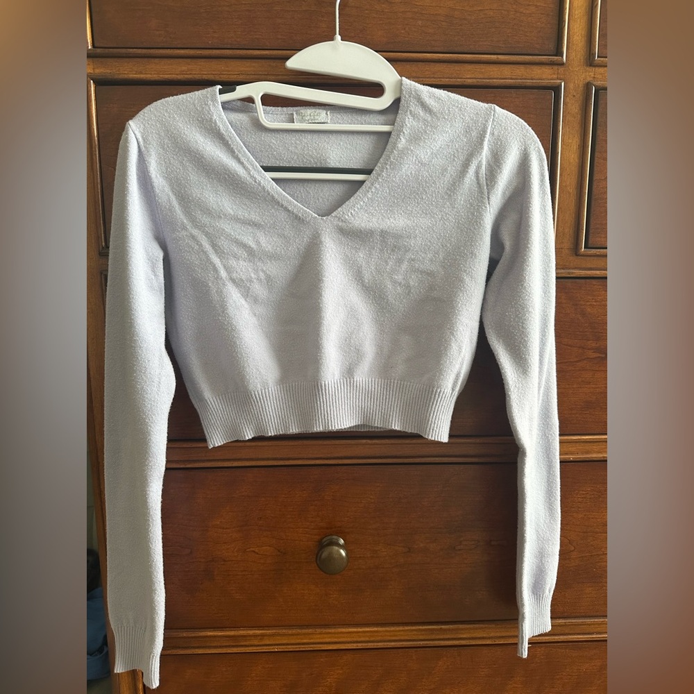 Women's Light Purple V-Neck Cropped Long Sleeve